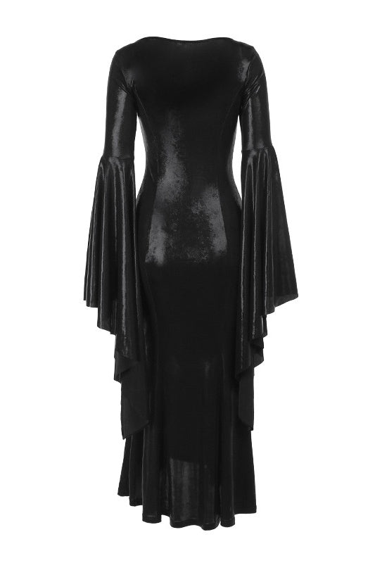 Zil Kollu Metalik Maxi Elbise