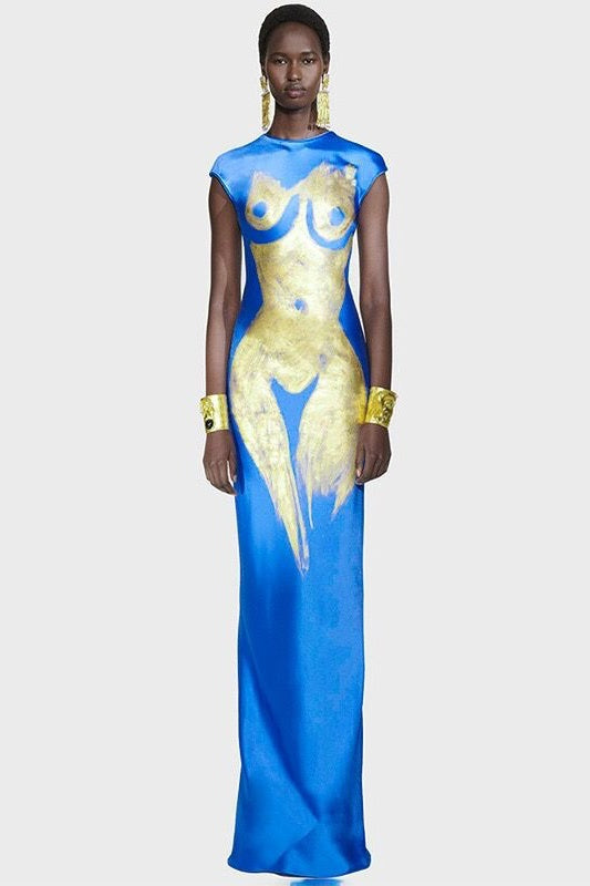 Abigail Baskılı Kısa Kollu Maxi Bölme Elbise