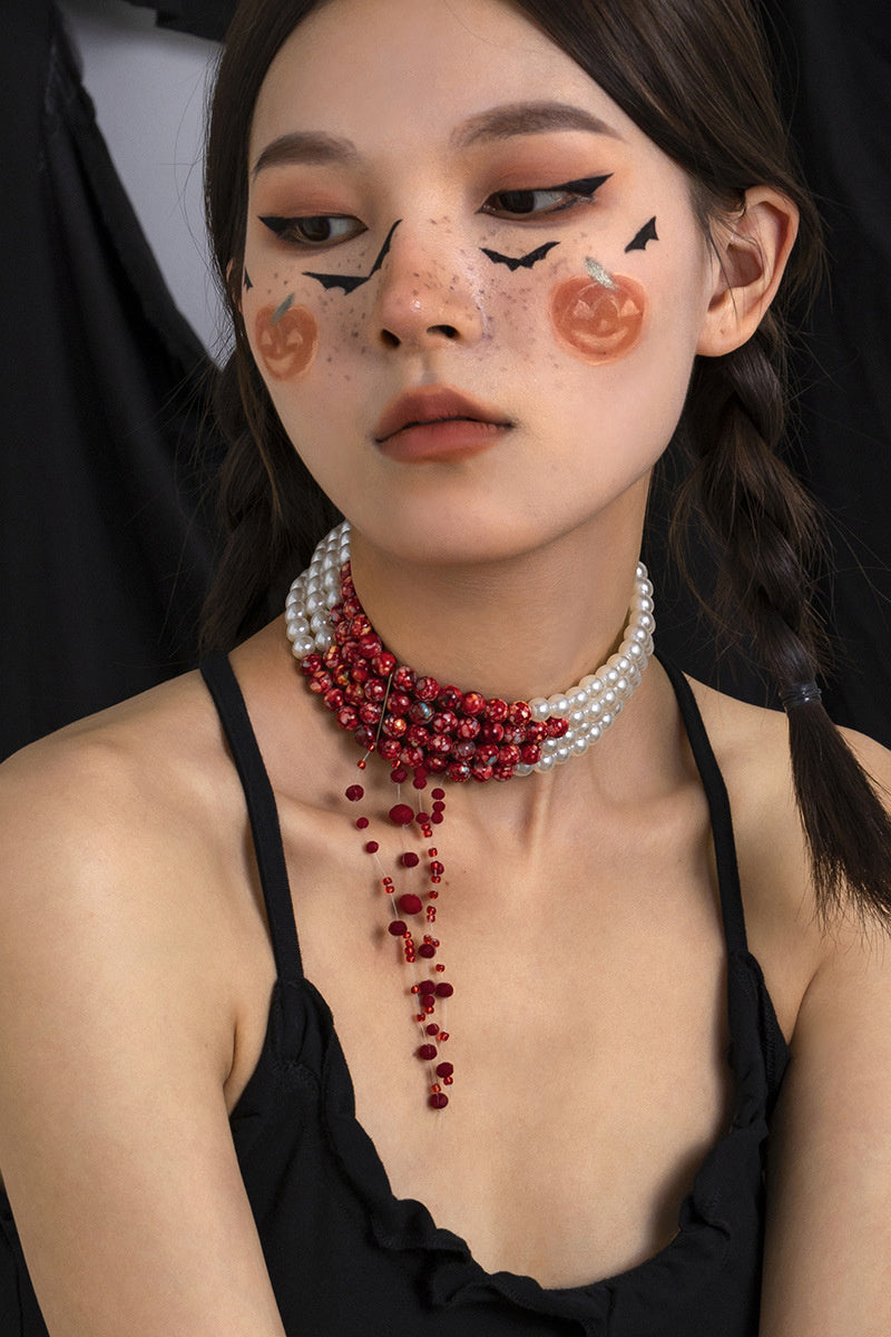 Kanlı İnci Püskül Kolye