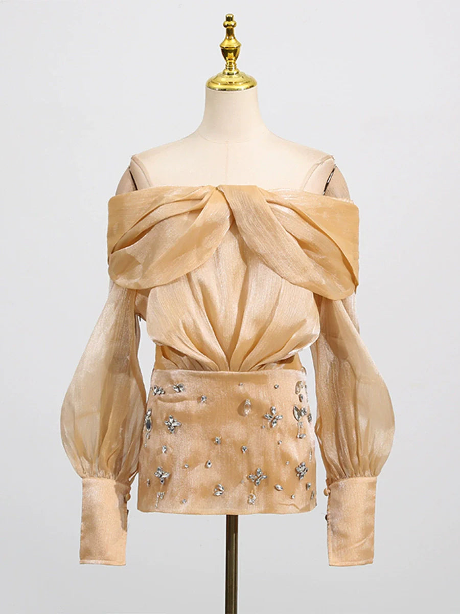 Adelina Altın Kristal Süslemeli Panelli Mini Elbise