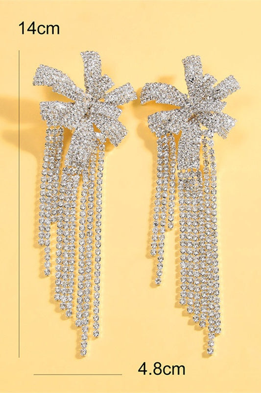 Kristal Çiçek Saçak Klipsli Küpeler