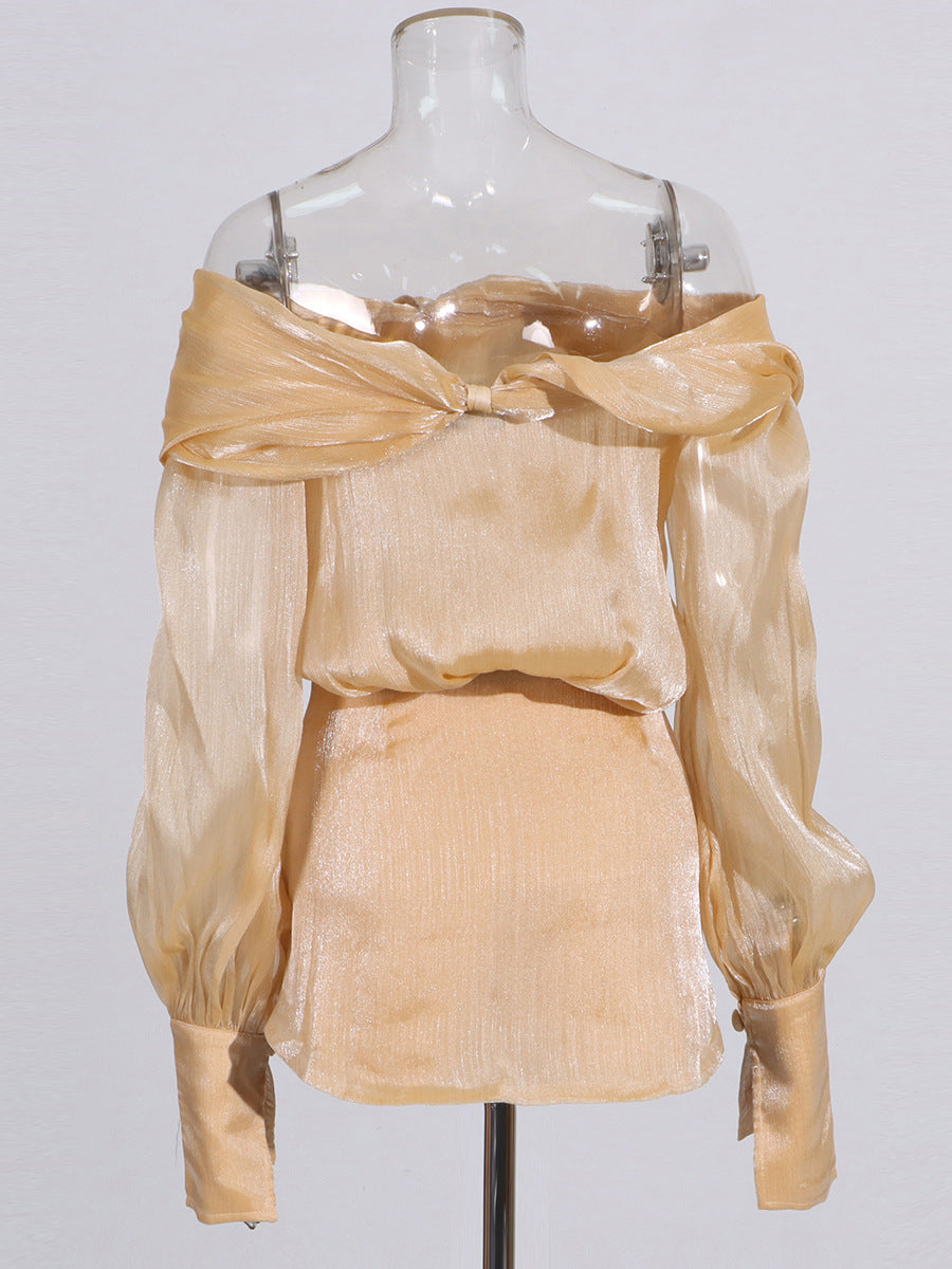 Adelina Altın Kristal Süslemeli Panelli Mini Elbise