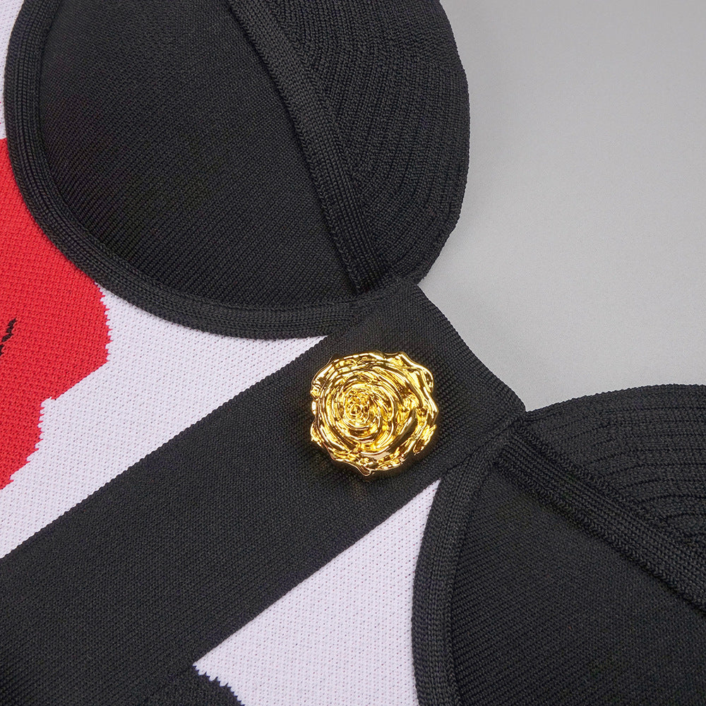 Boyundan Bağlamalı Büstiyer Çiçekli Midi Elbise