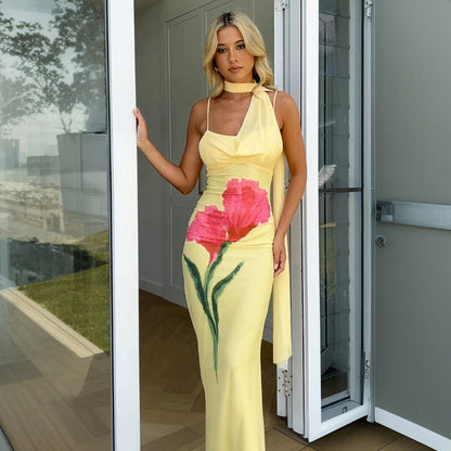 Monroe Çiçek Baskı Maksi Elbise