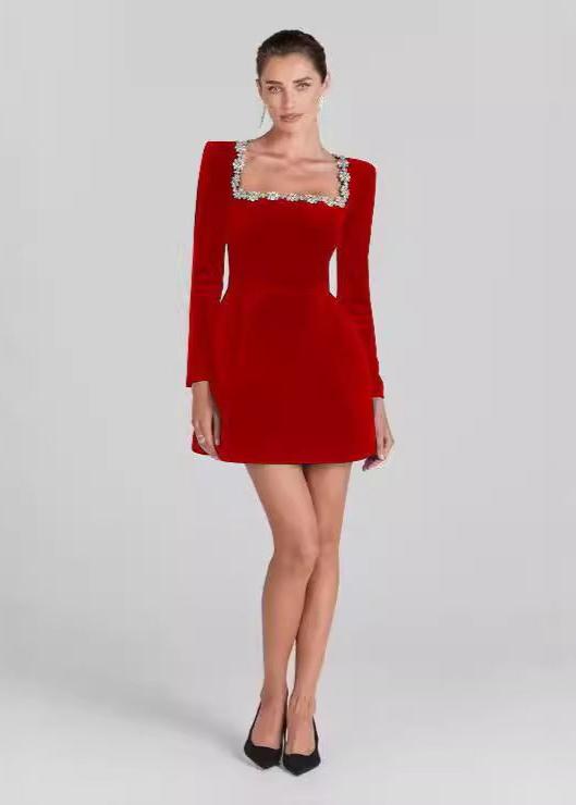 Valentine Kadife Çiçek Süslemeli Mini Elbise