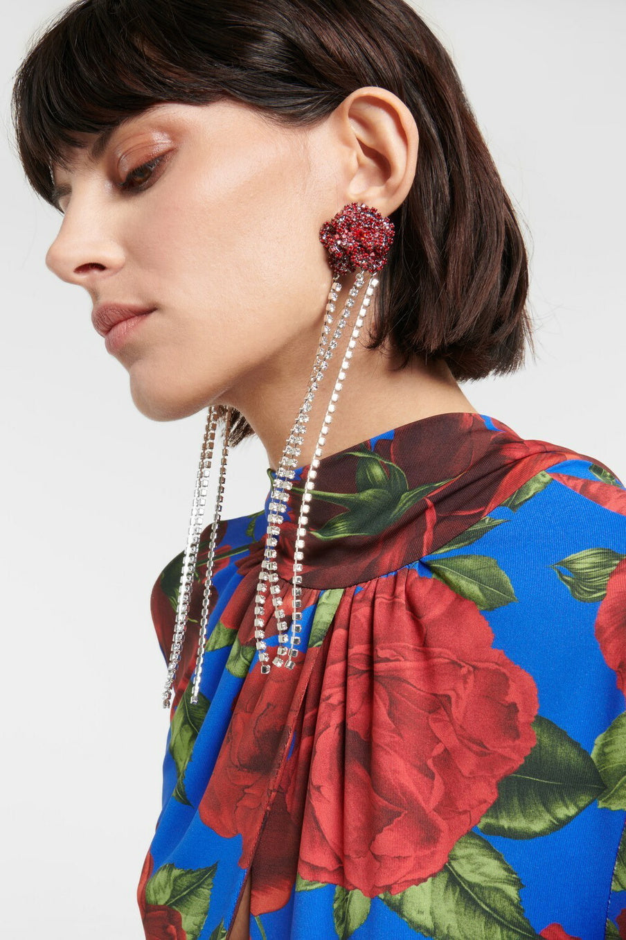 Kristal Gül Püskül Klipsli Küpe