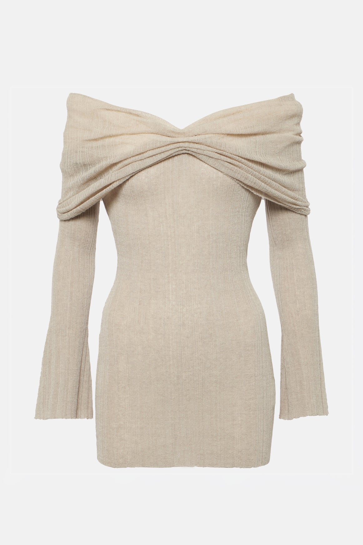 Elma Düşük Omuzlu Kloş Triko Mini Elbise