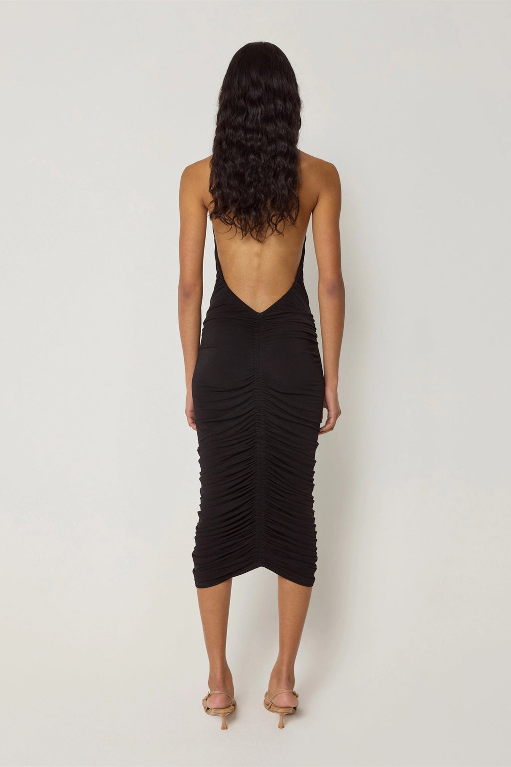 Joanna Boyundan Bağlamalı Dantelli Sırtı Açık Midi Elbise