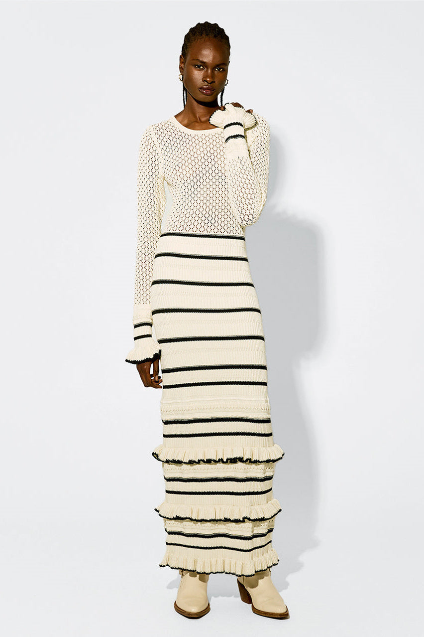 Audrey Şeritli Nervürlü Örgü Maxi Elbise