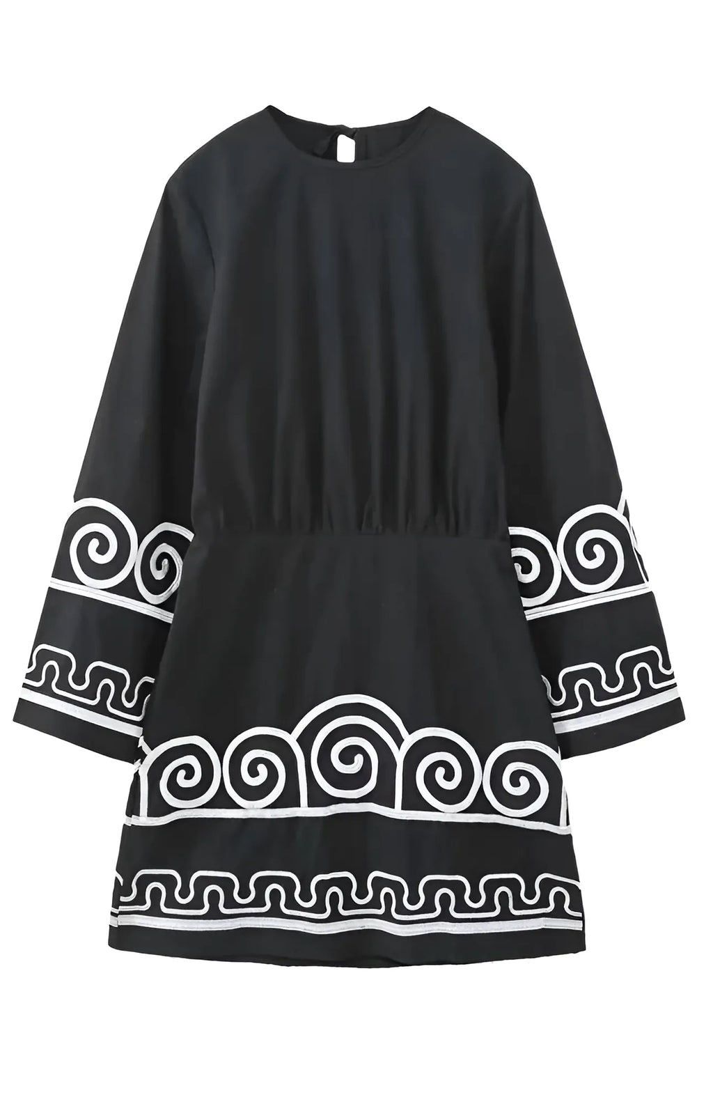 Khloe Uzun Kollu Sırt Detaylı Etnik Desenli Mini Elbise