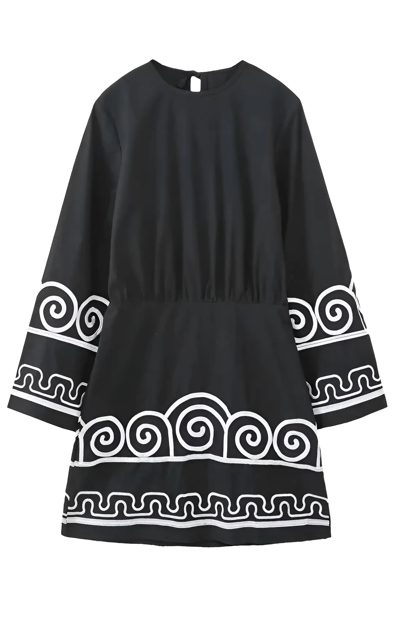 Khloe Uzun Kollu Sırt Detaylı Etnik Desenli Mini Elbise