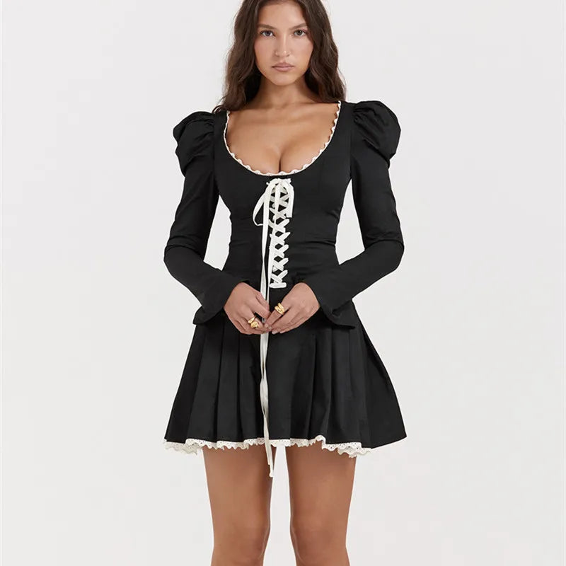 Fransız Model Bağcık Detay Mini Elbise