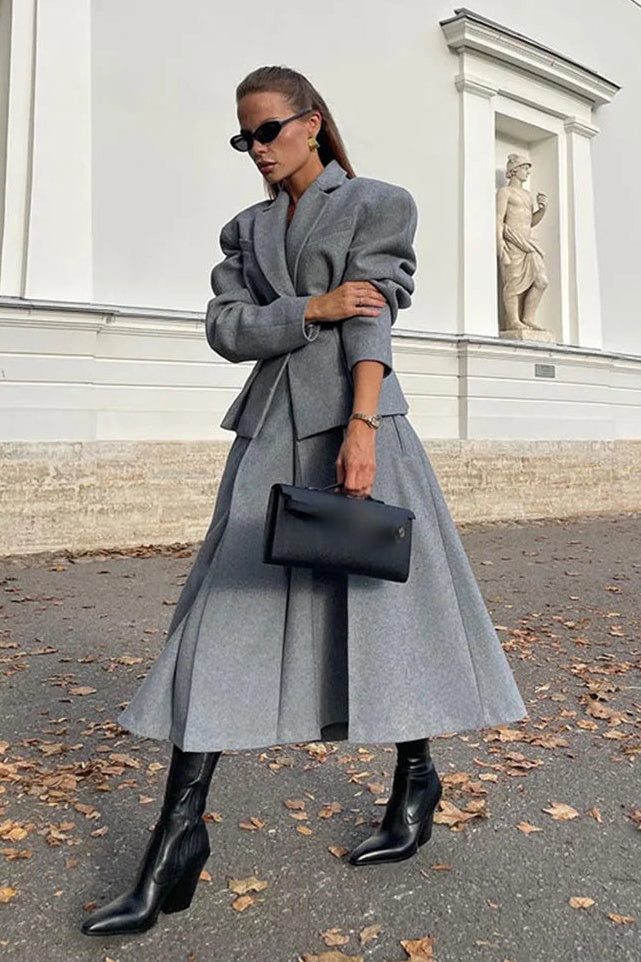 Georgia Yaka Blazer Midi Etek Takım