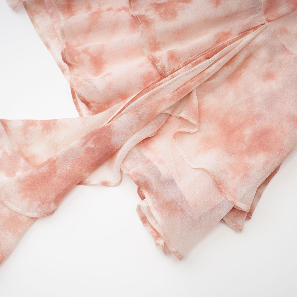 Rosa Gül Detaylı & Fırfırlı Pembe Desenli Mini Elbise