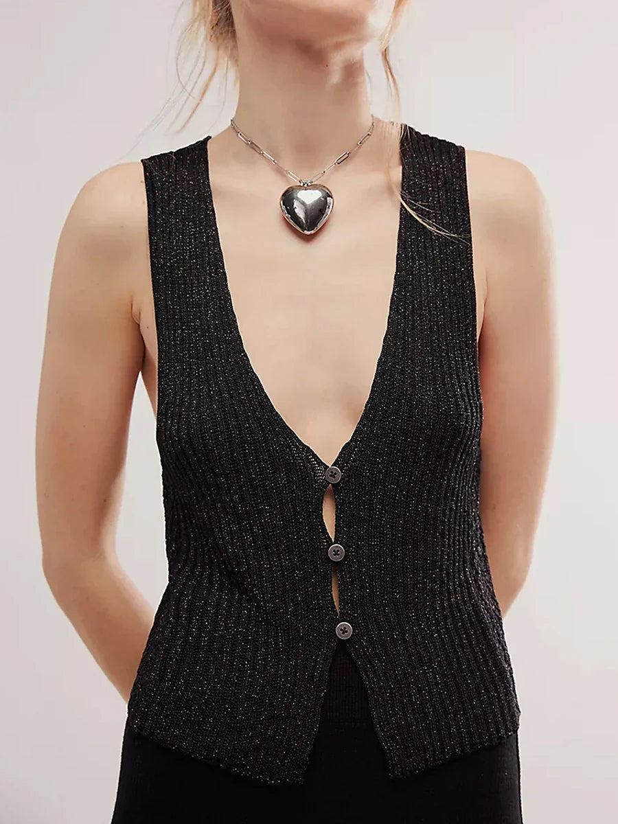 Örme Düğmeli Üst