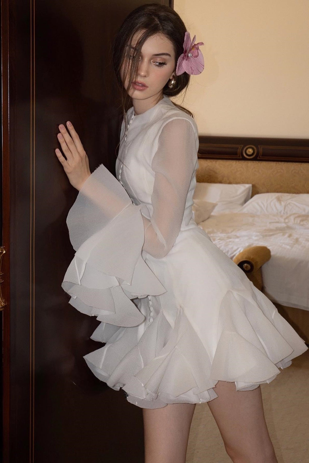 Leila Yarı Transparan Flare Mini Elbise