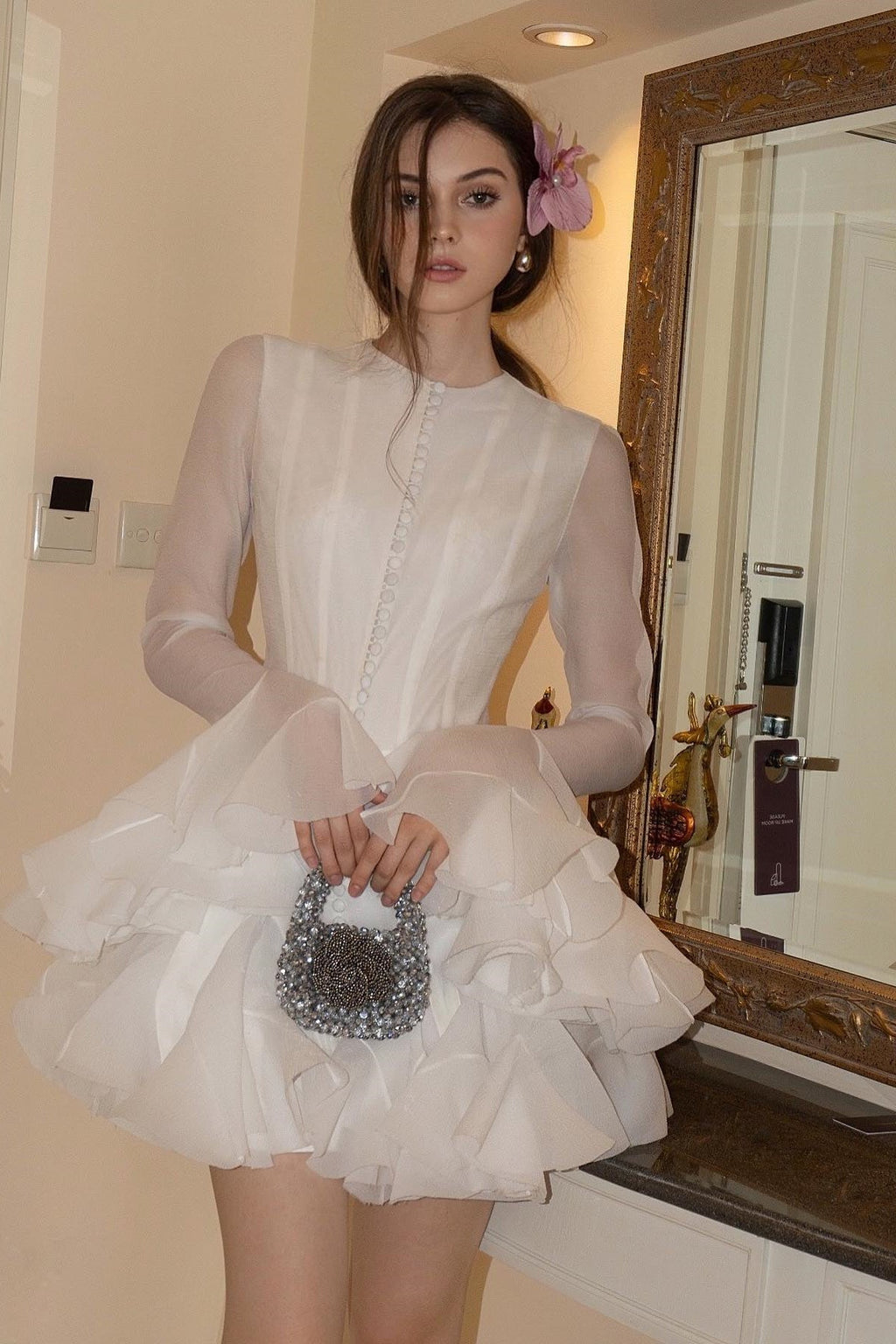 Leila Yarı Transparan Flare Mini Elbise