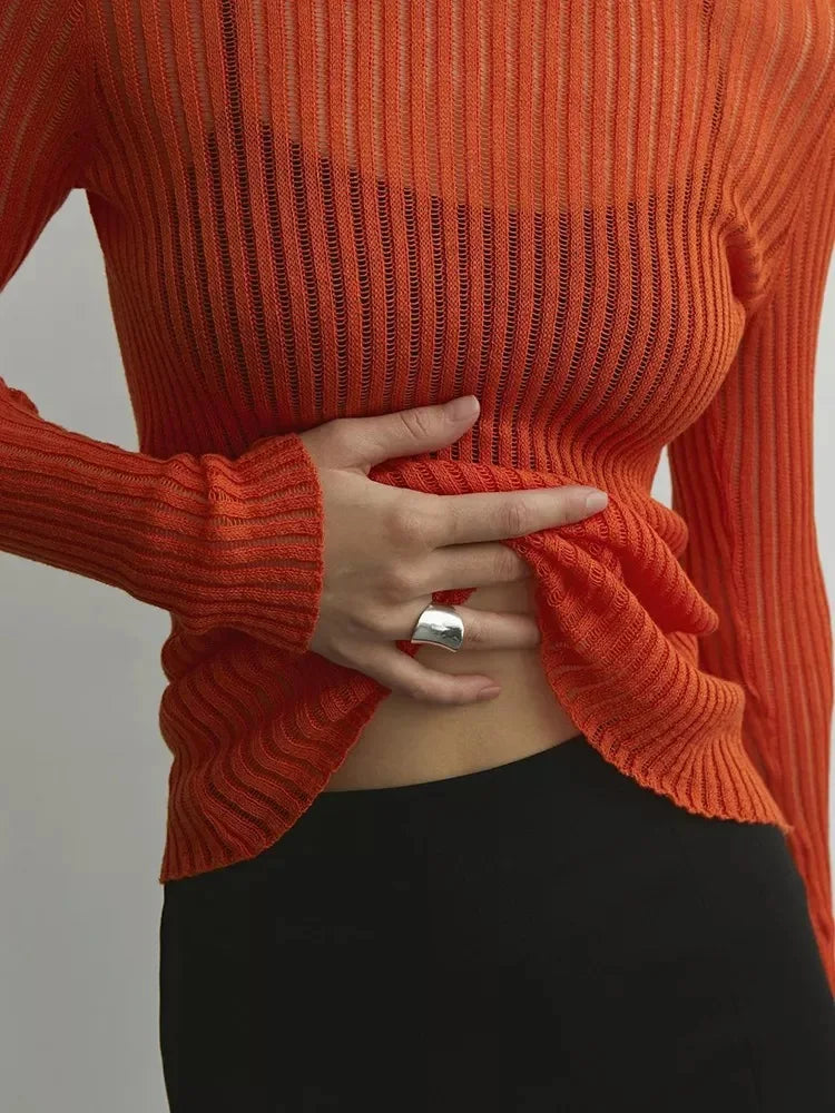 Uzun Kollu Transparan Bluz