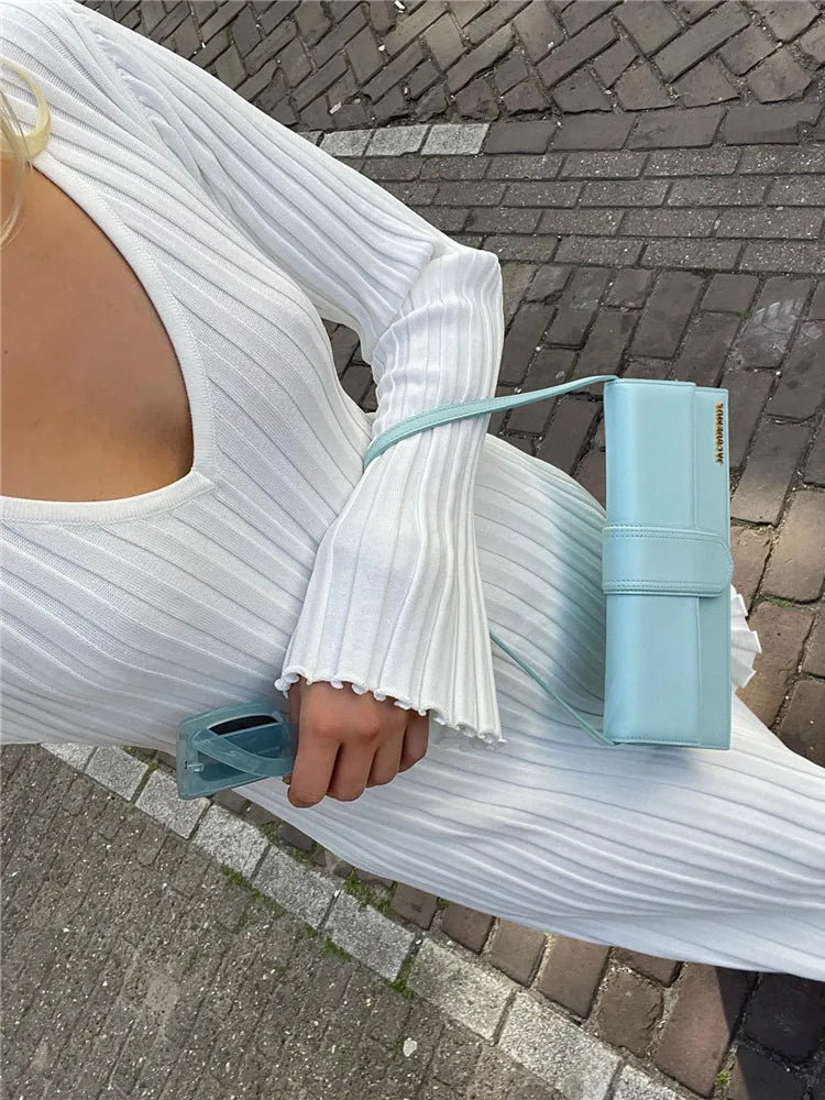 Geniş Fitilli V yaka Maxi Elbise