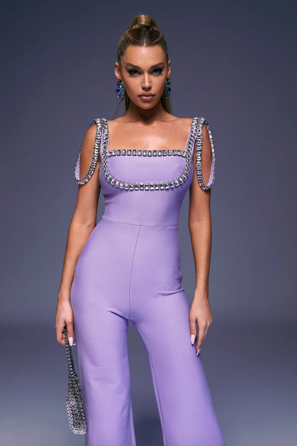 Jane Kare Yaka Kristal İşlemeli Tulum