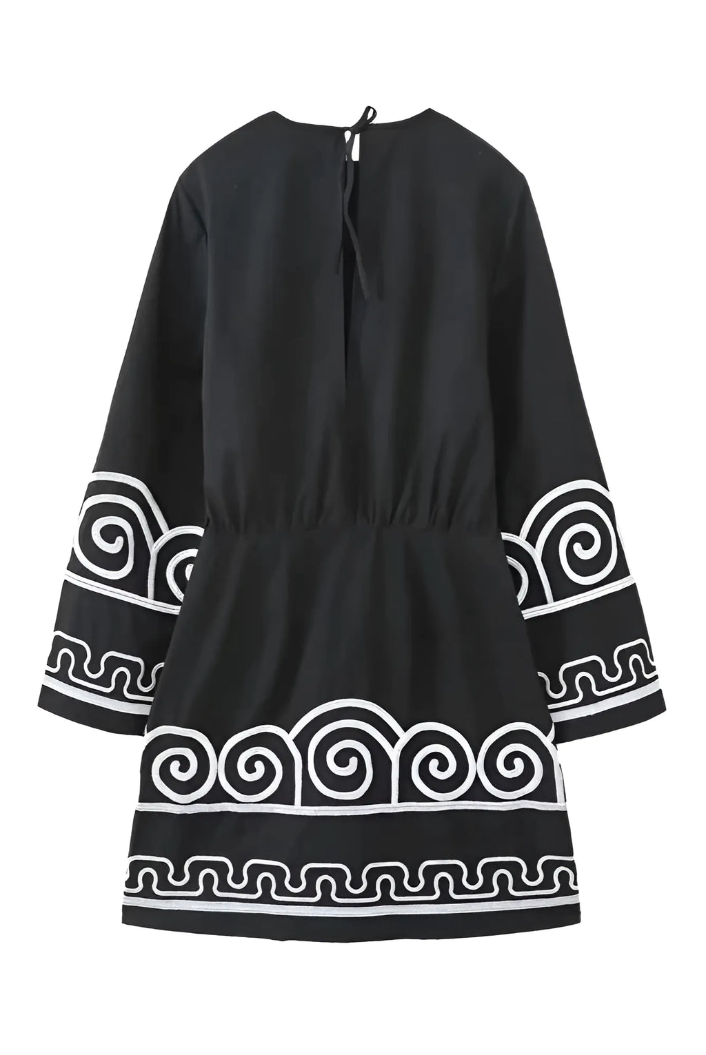 Khloe Uzun Kollu Sırt Detaylı Etnik Desenli Mini Elbise