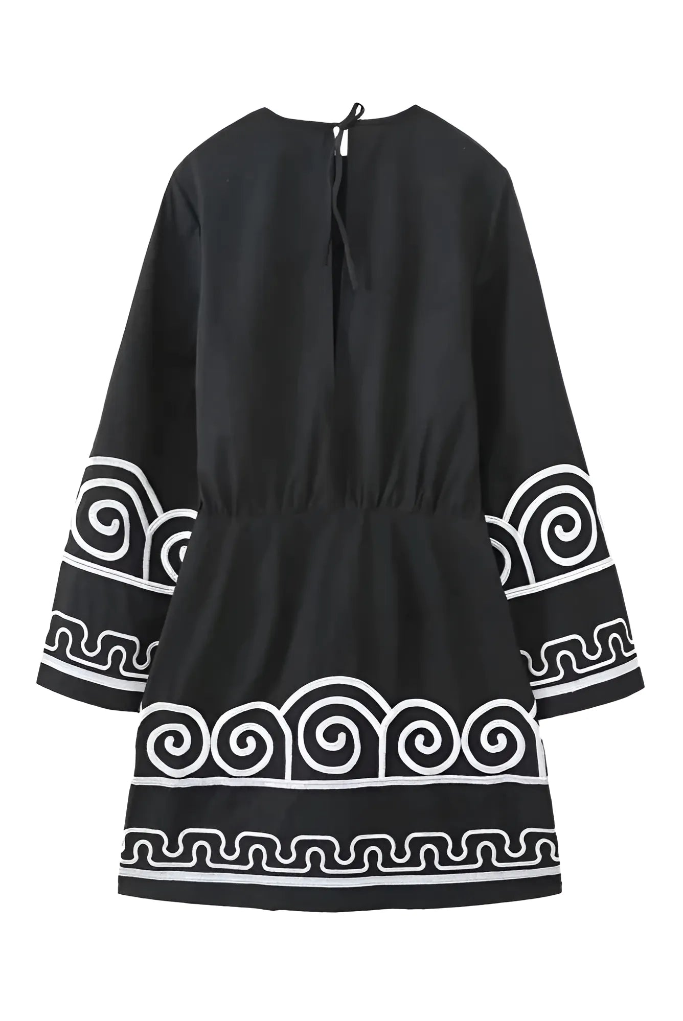 Khloe Uzun Kollu Sırt Detaylı Etnik Desenli Mini Elbise