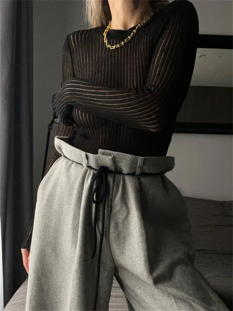 Uzun Kollu Transparan Bluz