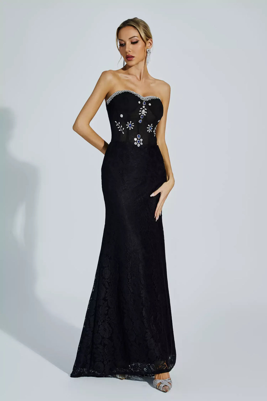 Teresa Black Diamond Omuzu Açık Uzun Elbise
