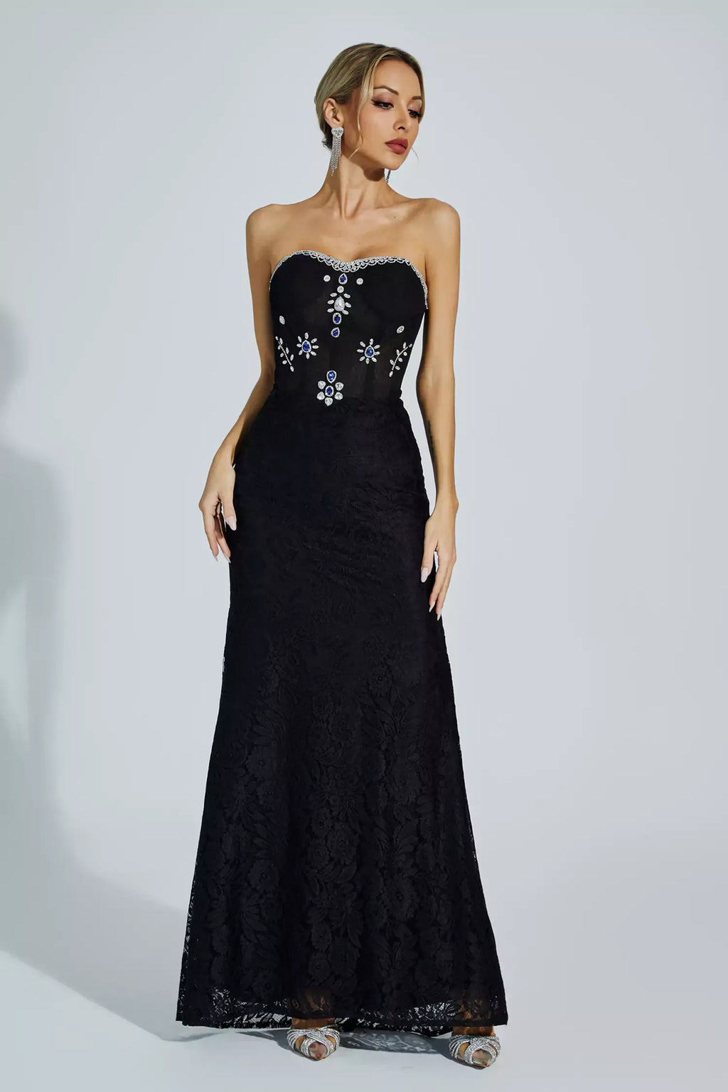 Teresa Black Diamond Omuzu Açık Uzun Elbise