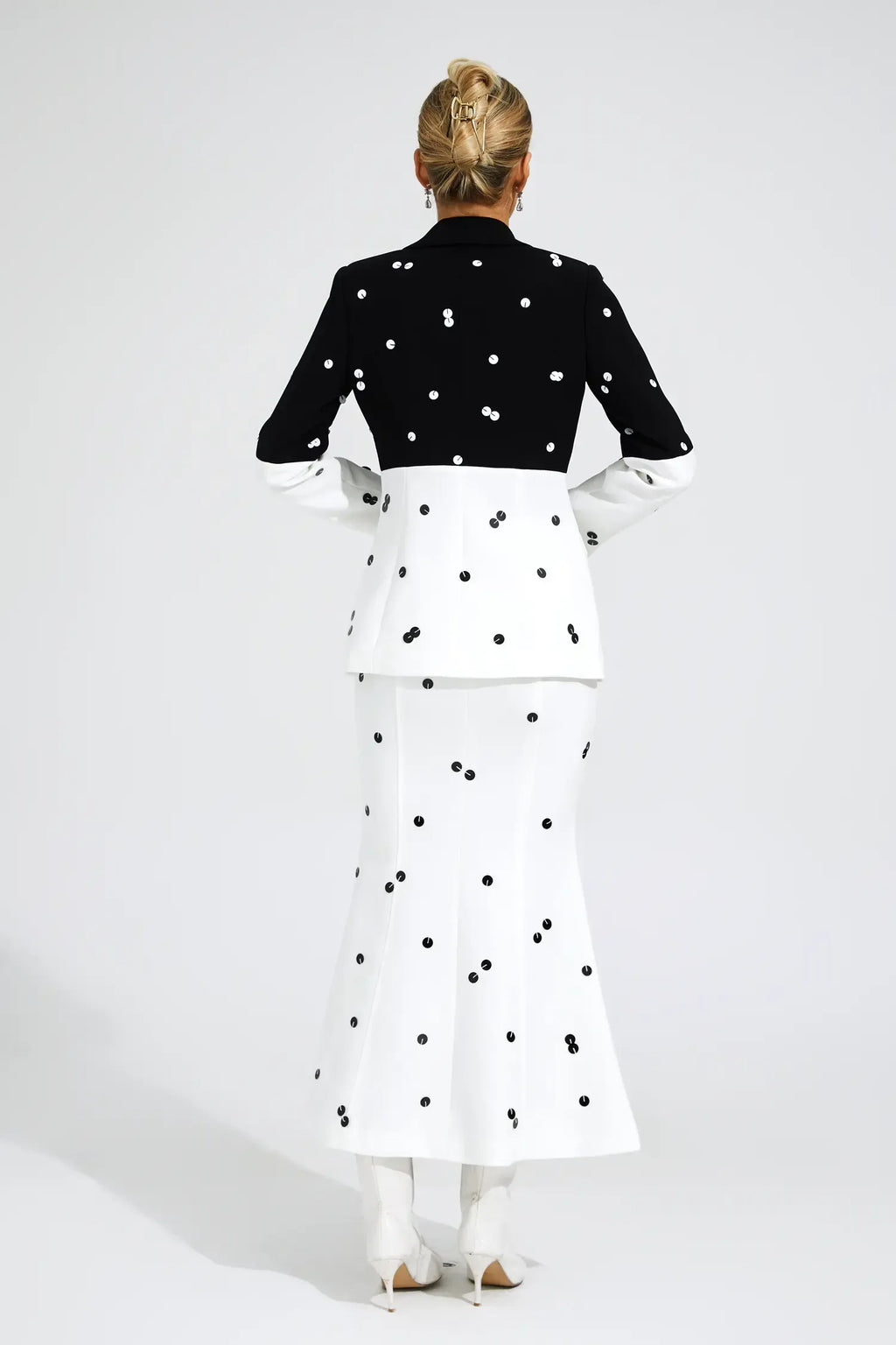 Noella Beyaz Puantiyeli Payetler Blazer Takım