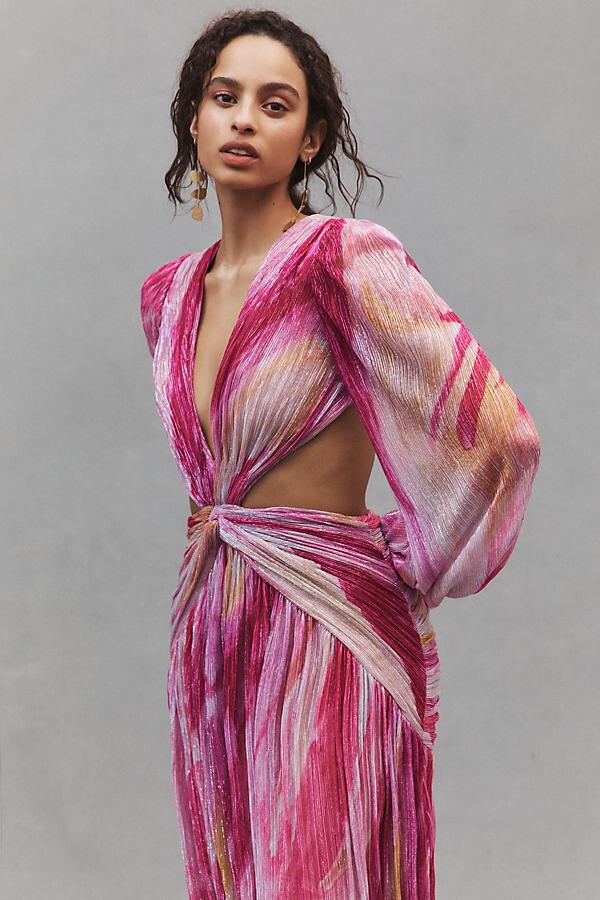 Ada Metalik Dekolteli Uzun Elbise