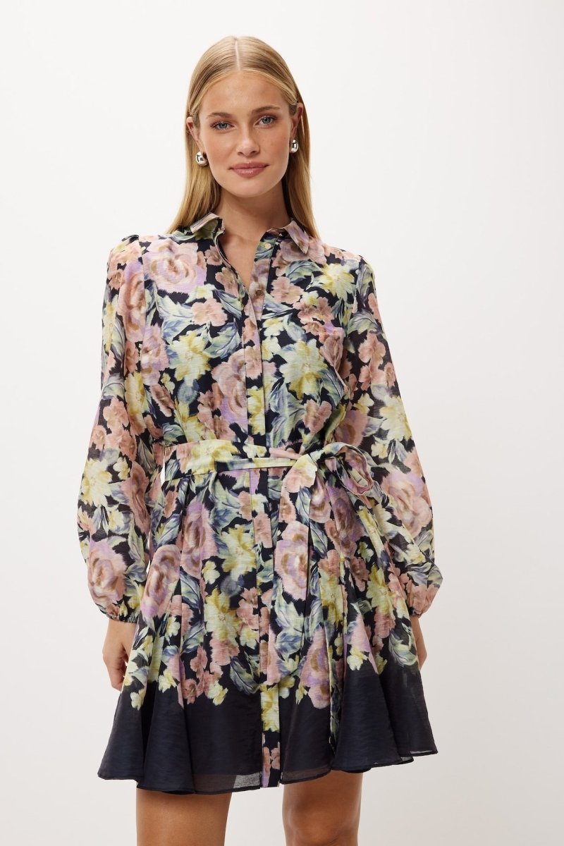 Ada Baskılı Kuşaklı Flare Mini Elbise