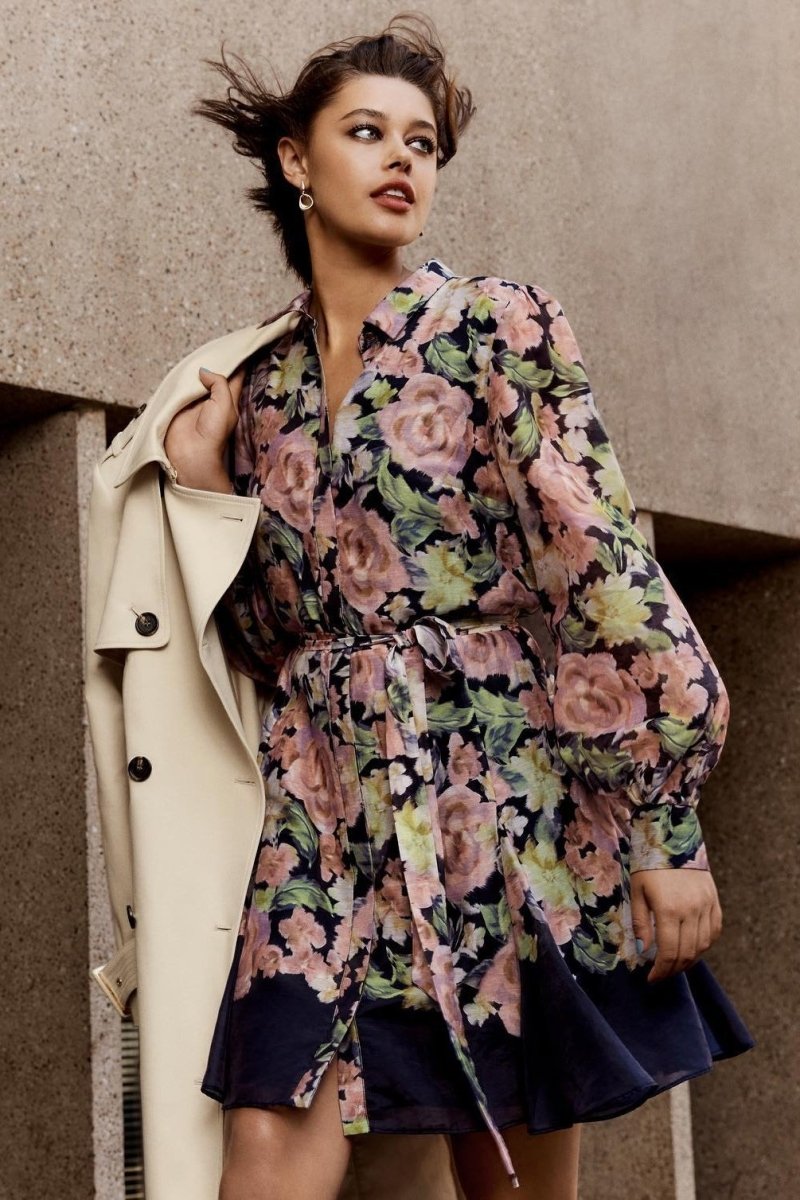 Ada Baskılı Kuşaklı Flare Mini Elbise