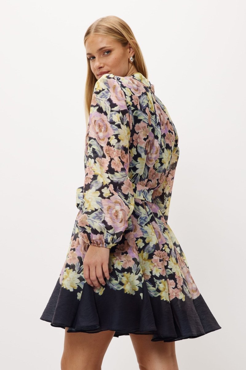 Ada Baskılı Kuşaklı Flare Mini Elbise