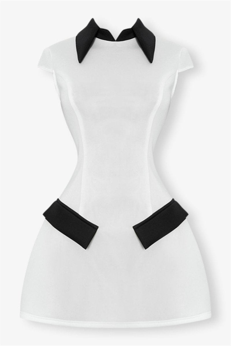 Adela Kap Kol Kontrast Polyester Mini Elbise