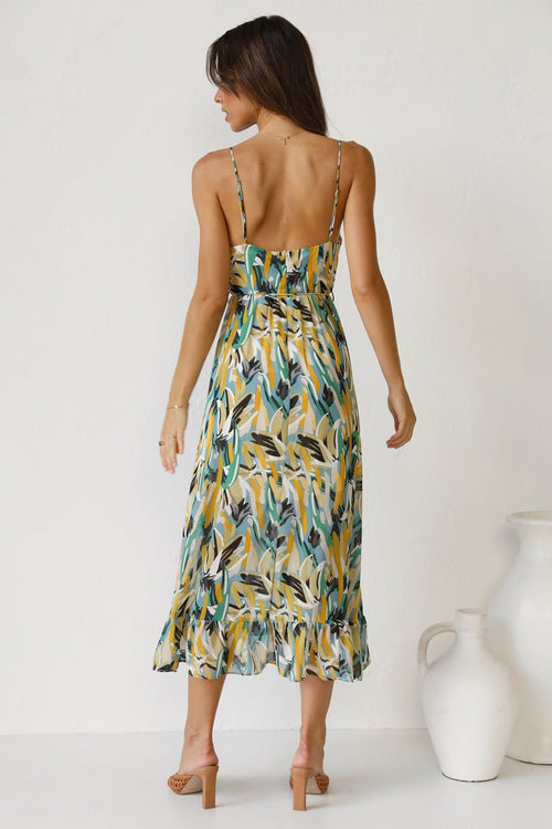 Adela Baskılı Fırfırlı Midi Sundress