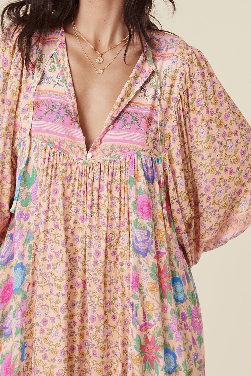 Aditi Splice Baskılı Bol Kesim Midi Köylü Elbisesi