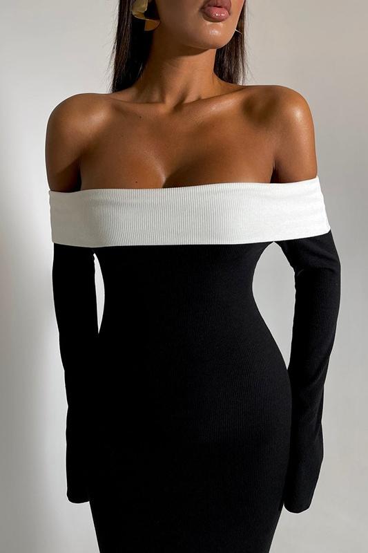 Aeris Omuzu Açık Uzun Triko Elbise