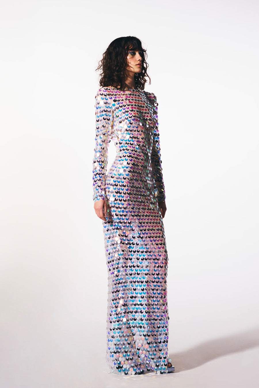 Afra Sırtı Açık Payet Uzun Elbise