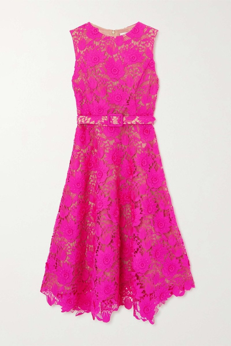 Afra Nakışlı Dantel Kuşaklı Midi Elbise