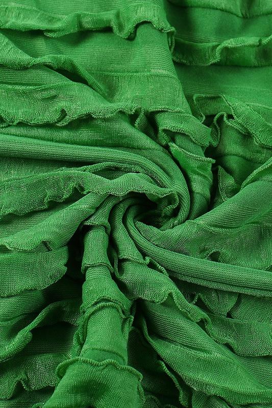 Afra V Yaka Şifon Fırfırlı Uzun Elbise