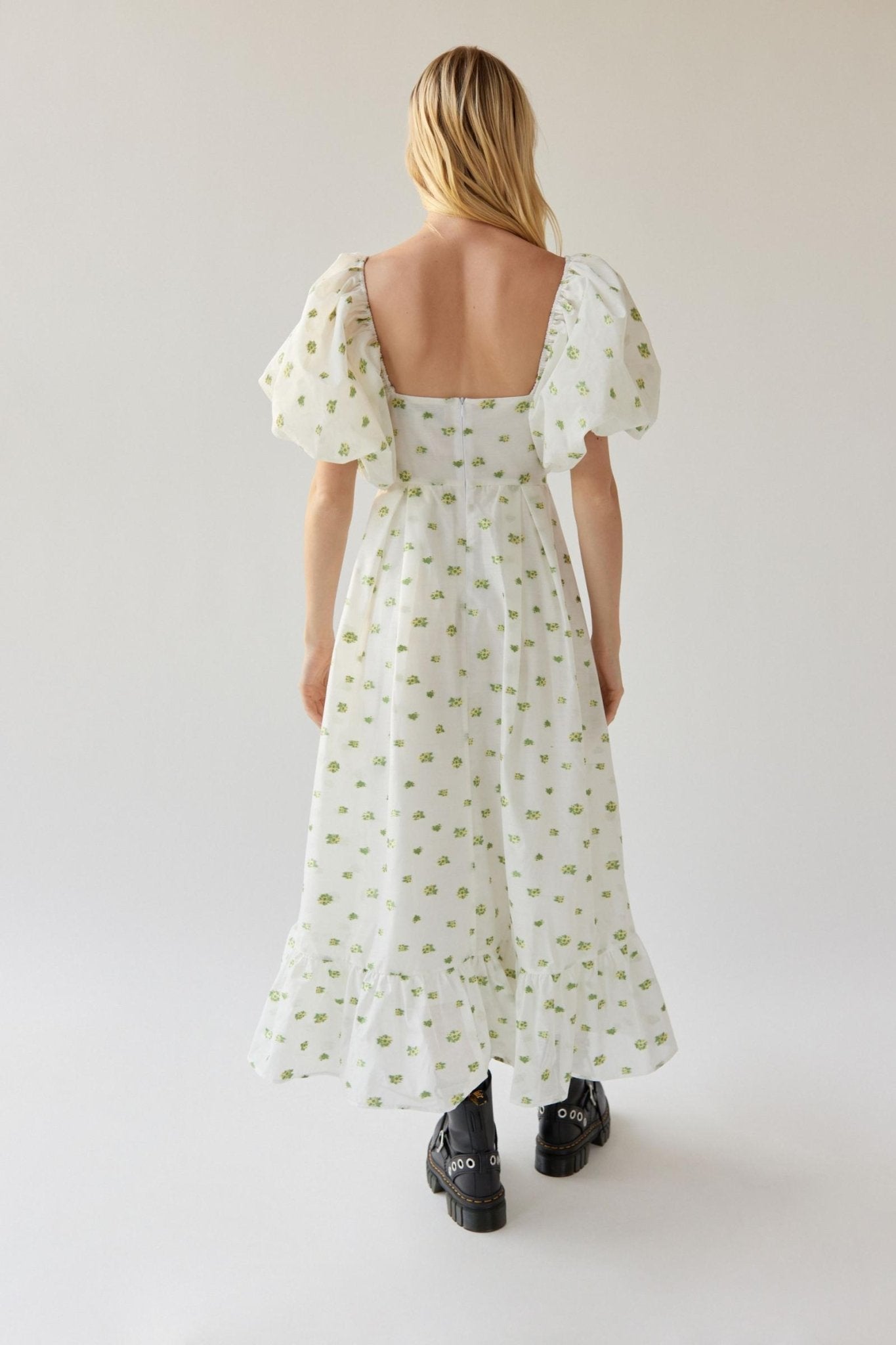 Aileen Baskılı Papyon Yırtmaçlı Midi Elbise