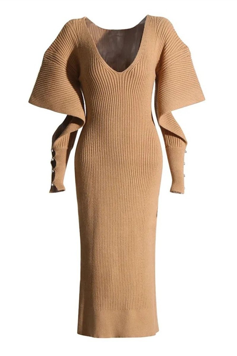 Alberta Cut-Out Batwing Kol Midi Triko Elbise