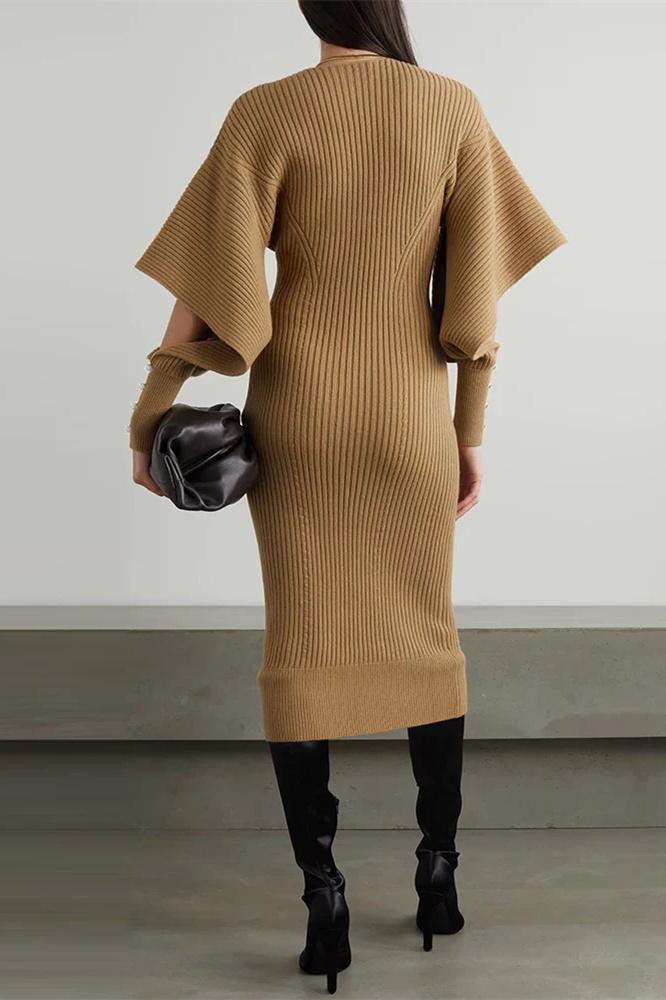 Alberta Cut-Out Batwing Kol Midi Triko Elbise