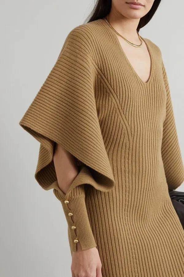 Alberta Cut-Out Batwing Kol Midi Triko Elbise