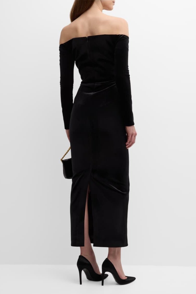 Alexandra Düşük Omuzlu Dantelli Maxi Elbise