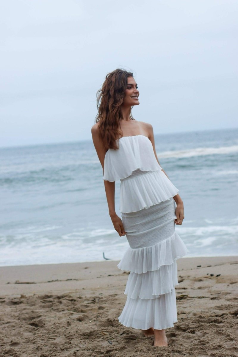 Alexia Fırfırlı Katlı Uzun Elbise