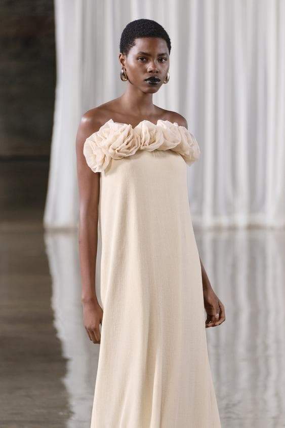 Alva Çiçekli Triko Straplez Uzun Elbise