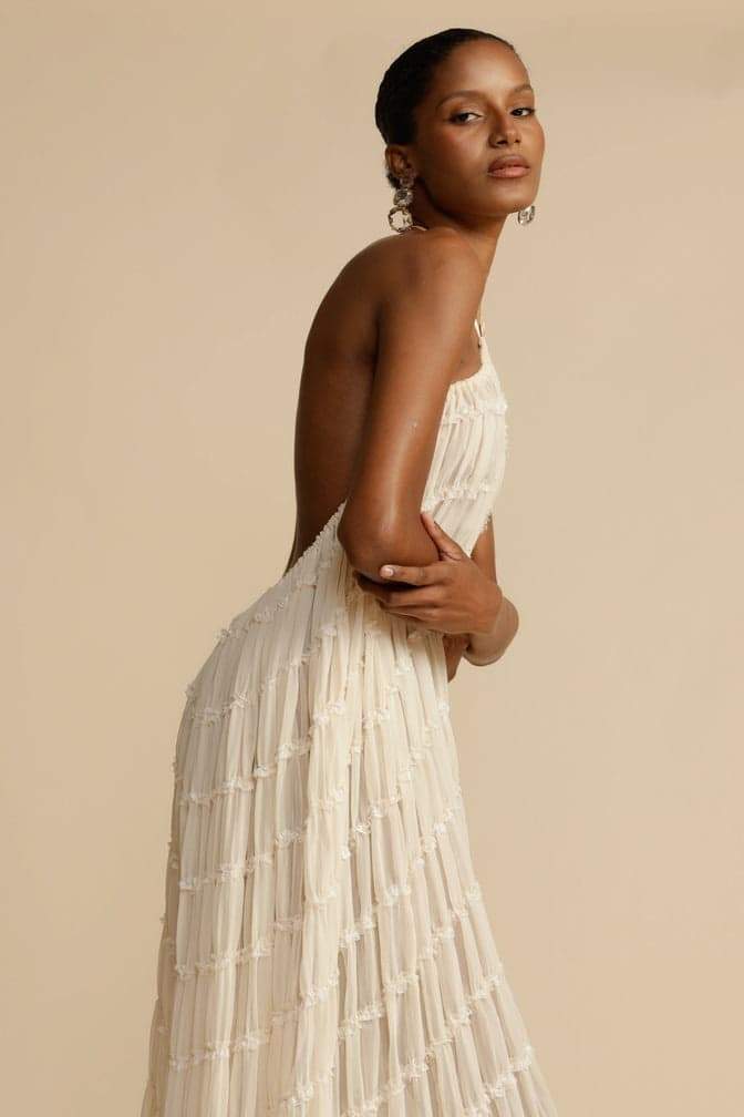 Alva Boyundan Bağlamalı Katlı Etek