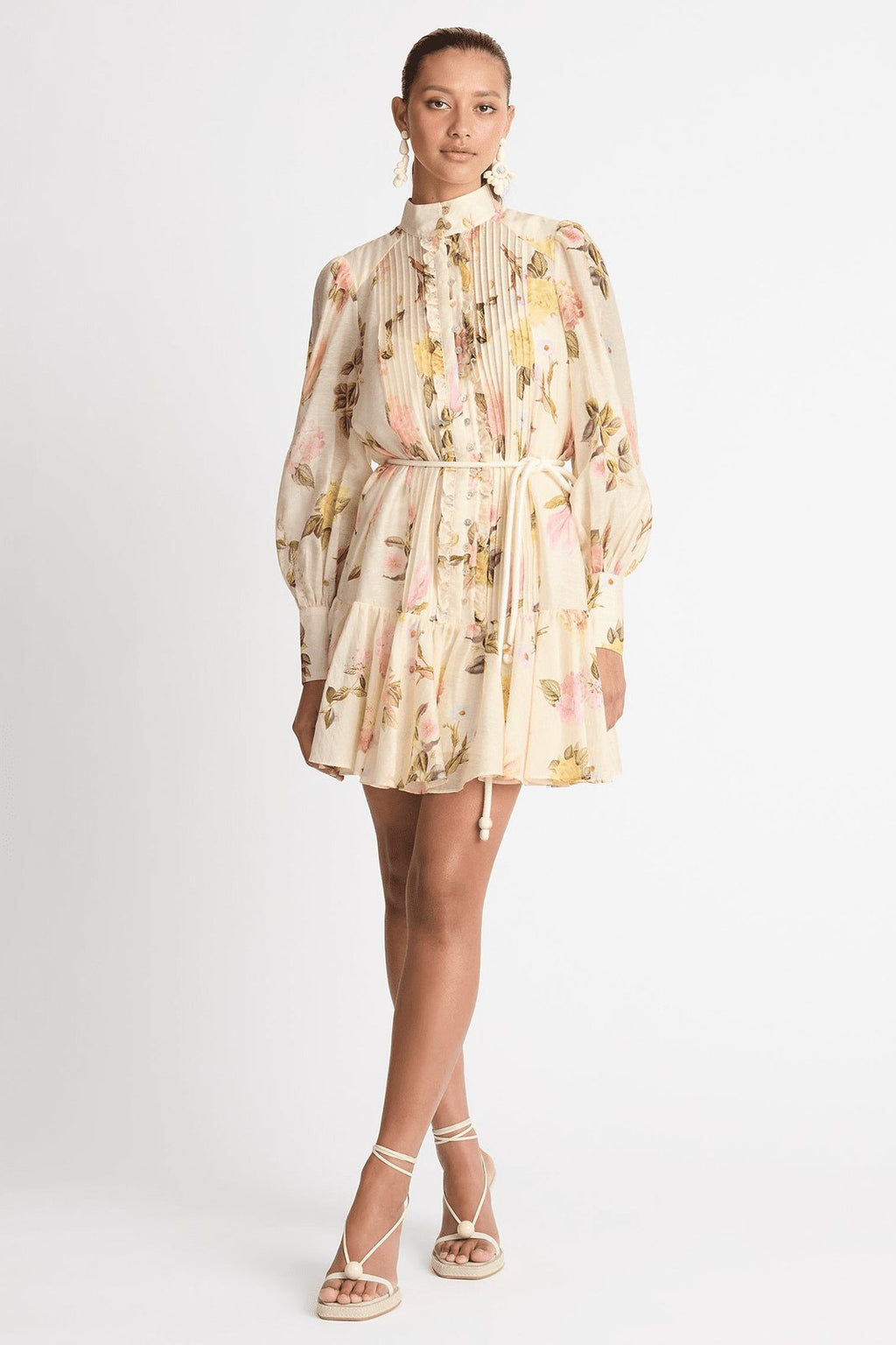 Alva Baskılı Dantelli Katlı Mini Gömlek Elbise